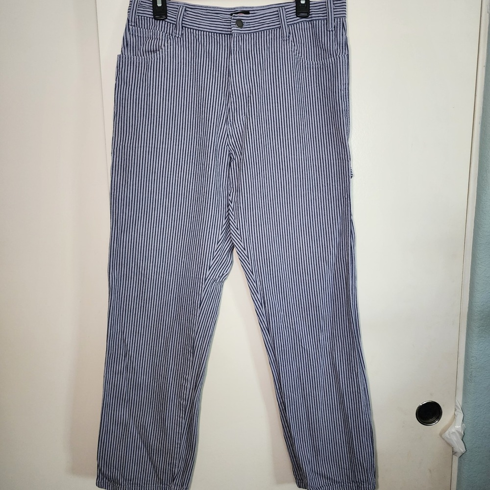 Dickies Carpenter Pants Mens 34x32 Blue White Excellent Hickory Stripe Utility